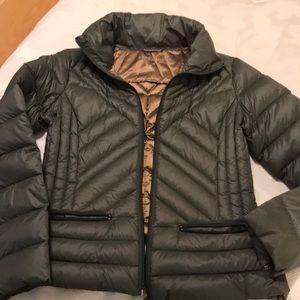 Green puffer coat